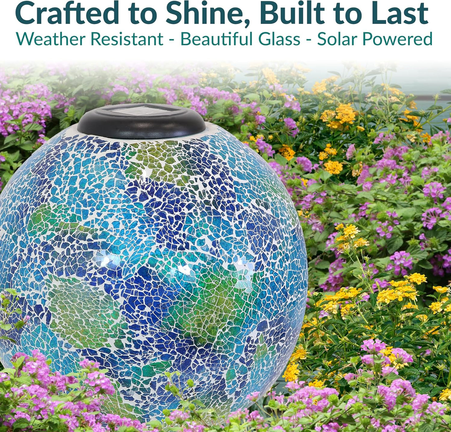 Sunnydaze Azul Terra 10" Crackled Glass Garden Gazing Globe with LED Solar Light - Set of 2