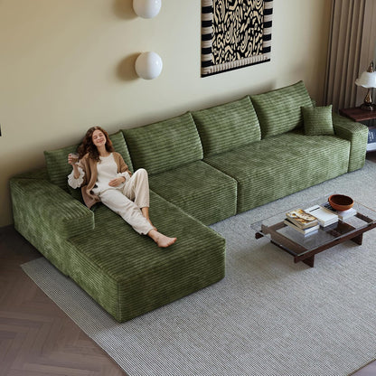 108" Sectional Couches for Living Room Modern Modular Sofa with L-Shape Couchs Upholstered Boneless Couch Deep Seat Sectional Couch with Chaise (Green, Left Facing Chaise+3Seaters)