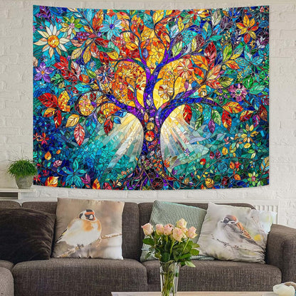 Lunerfex Tree of Life Tapestry Stained Glass Tapestry Wall Decor Tapestries for Bedroom Art Tapestries Wall Hanging for Bedroom Living Room Glass-Tree-02 44"x60"