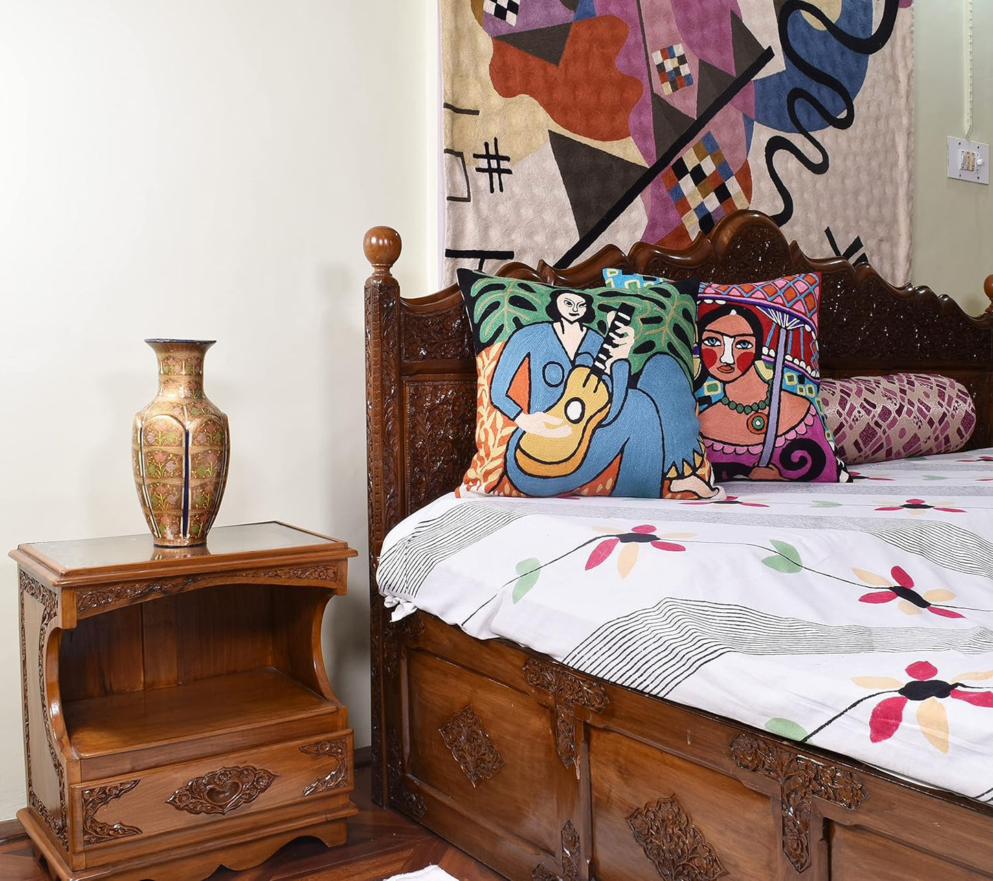 The Music Matisse Decorative Pillow Cover Handembroidered Wool 18x18