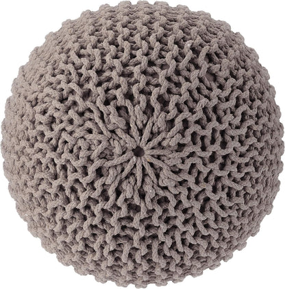 REDEARTH Round Pouf Foot Stool Bean Bag Ottoman - Hand Knitted Boho Pouffe - Home Decor Poof - Stuffed Foot Rest for Living Room - Nursery - Bedroom - Patio (19.5"x19.5"x14") - Taupe