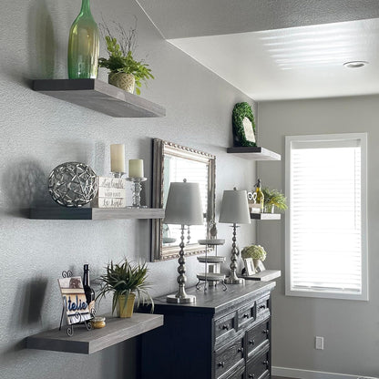 joelsantiques 36 Inch Wooden Floating Shelves for Wall - 36x12x2 in - Made of Natural Wood - Long Heavy Duty Rustic Wall Shelves for Bedroom - Perfect for Living Room, Kitchen - Gray, Grey