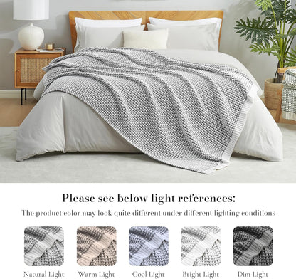 Amélie Home Chenille Waffle Throw Blanket for Couch, Reversible Pineapple Stitch Knit Soft Cozy Knit Blanket Lightweight Warm Decorative Throw for Sofa, Bed, Living Room, 50"x60", Grey&Ivory
