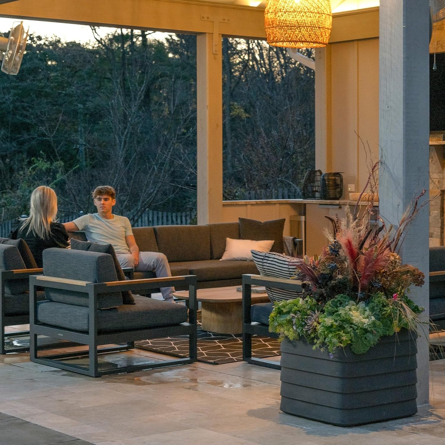 Crescent Garden TruDrop Self Watering Slat Square Box Planter - Indoor Outdoor Planter Box with Built-in Reservoir & Water Level Indicator, All Weather Flower Pot, 22''(Shadow)