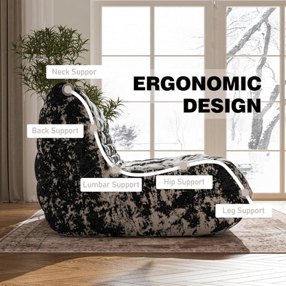 Bean Bag Chair, Loveseat Fireside Chair Bean Bag Sofa Large Bean Bag Chair for Adults, 2 Seater Bean Bag Chairs for Teens with High Density Comfortable Foam, Bean Bag for Living Room (Black Pattern)