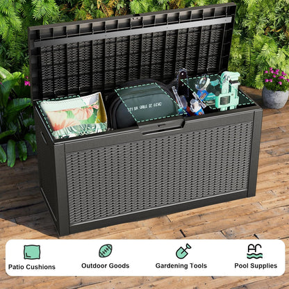 60 Gallon Resin Deck Box, Lockable Outdoor Storage Box for Patio Cushions Storage Furniture,Garden Tools, Pool Supplies, Weatherproof and UV Resistant（Black Rattan）