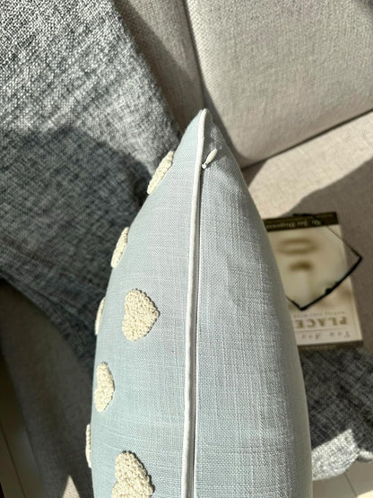 VAGMINE Hand Embroidered French Knotted Hearts Pillow Cover - 18x18 Inches Square - 100% Cotton Robins Egg Decorative Cushion Cover - Romantic Gift for Couples - Valentine’s Bedroom Decor