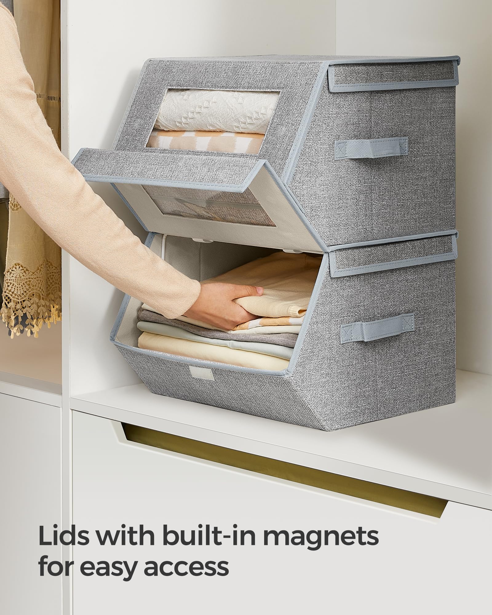 SONGMICS Stackable Storage Bins, Set of 2, with Lids and Front Windows