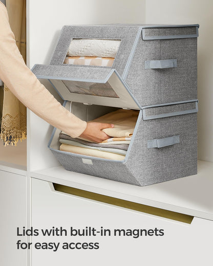 SONGMICS Stackable Storage Bins, Set of 2, with Lids and Front Windows