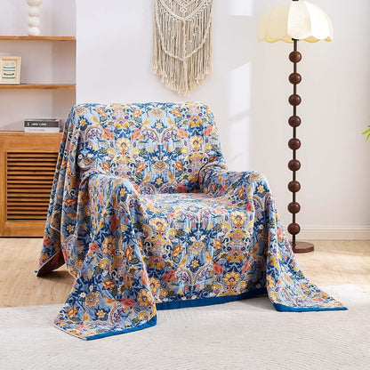 Boho Throw Blanket for Bed, 100% Cotton Soft Rustic Quilt Fall Blanket, 80"x90" Floral Printed Farmhouse Decor Bed Blankets, All Season Rustic Reversible Bohemian Throw Quilt