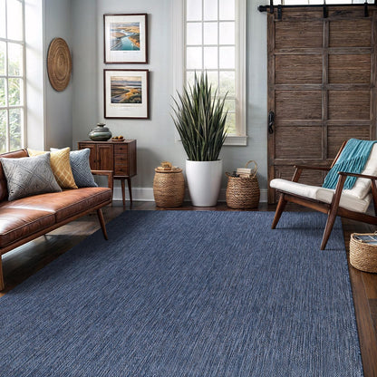 Washable Indoor Outdoor Rug 10x14 Weather Resistant Area Rugs Modern Solid for Porch Deck Balcony Backyard Patio Outside Carpet (10 X 14 Azure Blue)