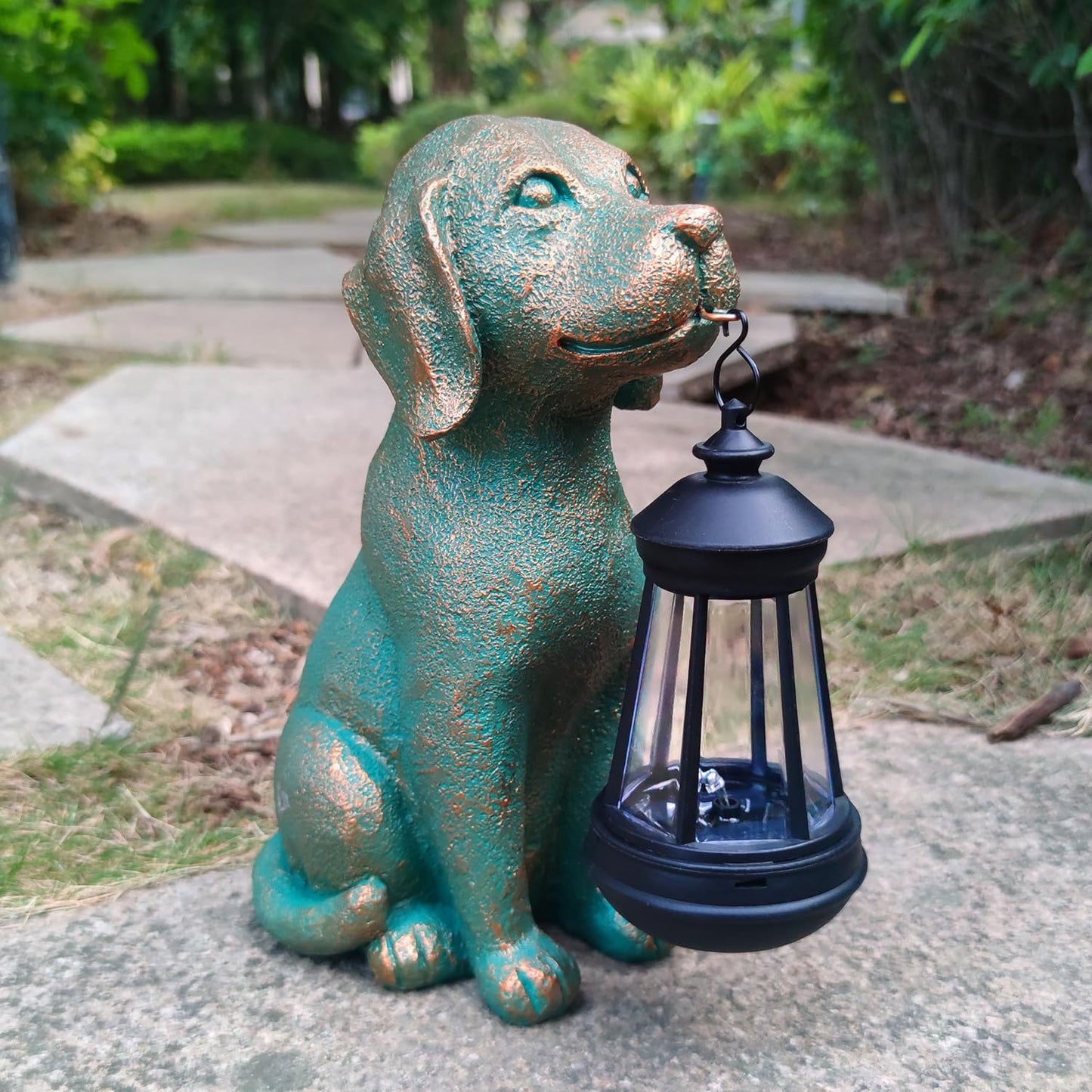 Dog Garden Statues with Solar Lantern Outdoor Decor-Dog Solar Figurines Lights Decorations for Patio Yard Lawn Ornaments-Gifts for Birthday Easter Housewarming