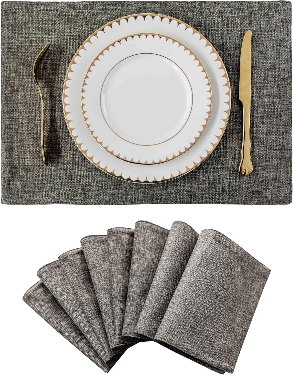 Home Brilliant Table Place Mats Fabric Cloth Placemats Set of 8 Heat Resistant Dining Linen Place Mats Kitchen, Dark Grey