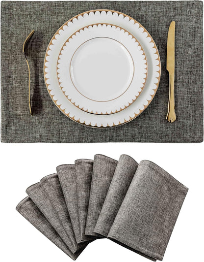 Home Brilliant Table Place Mats Fabric Cloth Placemats Set of 8 Heat Resistant Dining Linen Place Mats Kitchen, Dark Grey