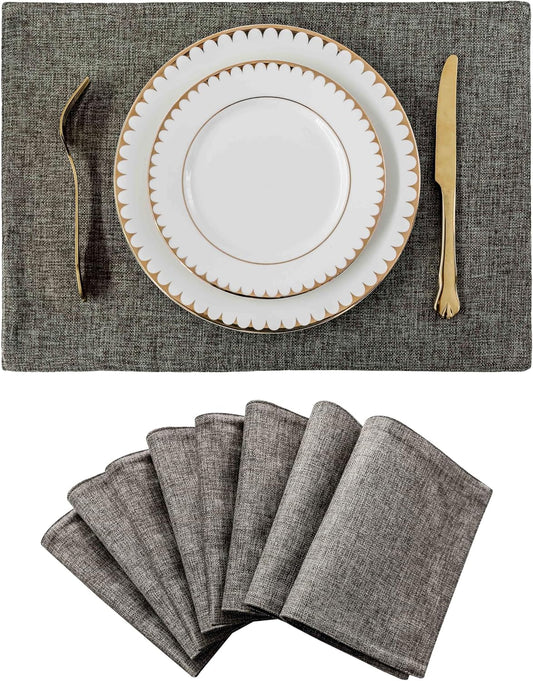 Home Brilliant Table Place Mats Fabric Cloth Placemats Set of 8 Heat Resistant Dining Linen Place Mats Kitchen, Dark Grey