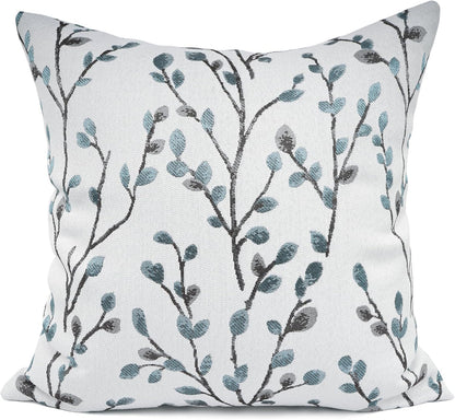 YOUR SMILE Classical Embroidery Jacquard Teal Leaf Pattern Square Decorative Throw Pillow Case Cushion Cover 18x18 inch