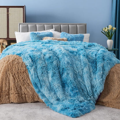 GONAAP Fuzzy Faux Fur Throw Blanket Tie-dye Ocean Blue Super Soft Cozy Plush Fuzzy Shaggy Blanket for Couch Sofa Bed (Tie-dye Ocean Blue, Throw(50"x60"))