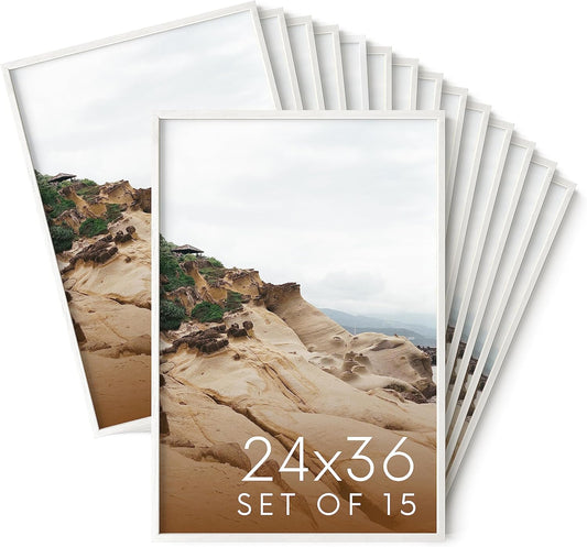Haus and Hues 24x36 White Oak Wood Picture Frames Set of 15 - Premium Bulk Picture Frames 24x36 Bundle - Elegant Gallery Wall Frame Set for Posters, Art Display - Ideal for Wall Decor in Home & Office