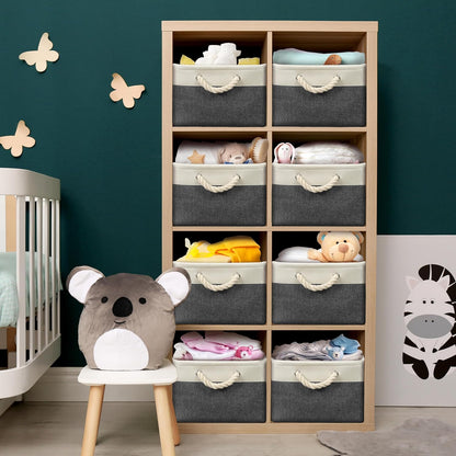 SIMPLE HOUSEWARE Large Fabric Storage Bin, 15.7" x 12" with Braided Handles, 3 Pack, Dark Gray