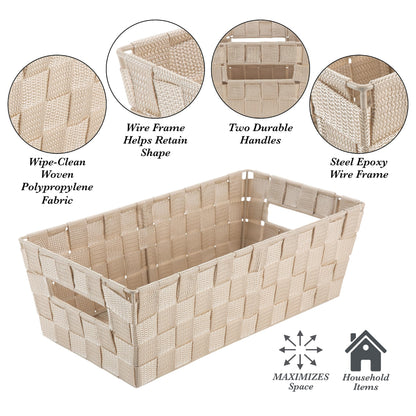 Simplify Extra Long Shelf Woven Strap Tote | Decorative Storage Basket | Built in Handles |