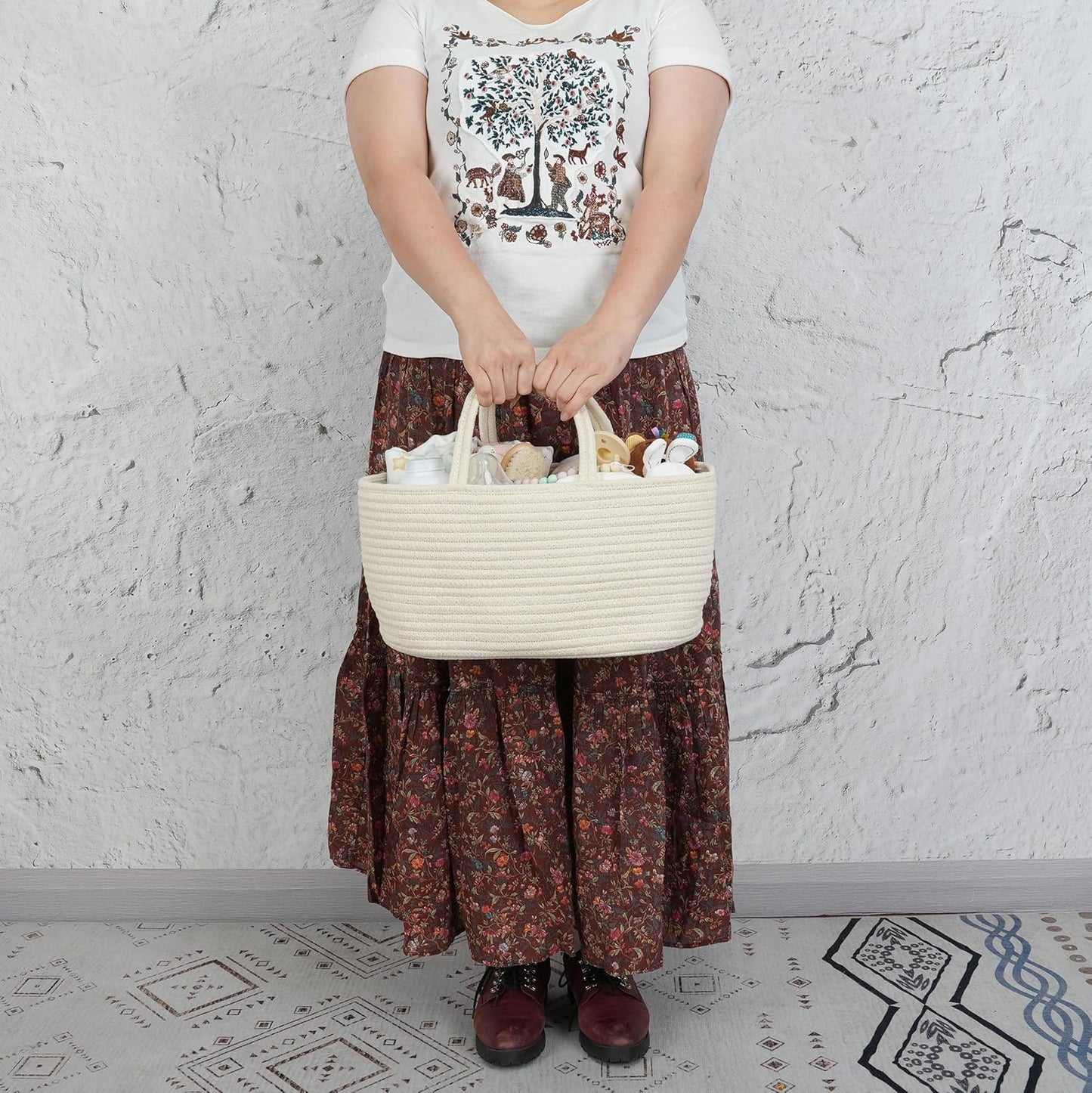 Diaper Caddy Organizer Cotton Rope Baby Basket Nursery Storage and Portable Tote Bag for Car Ideal Baby Shower Gifts and Registry Must-Have for Newborn Essentials beige