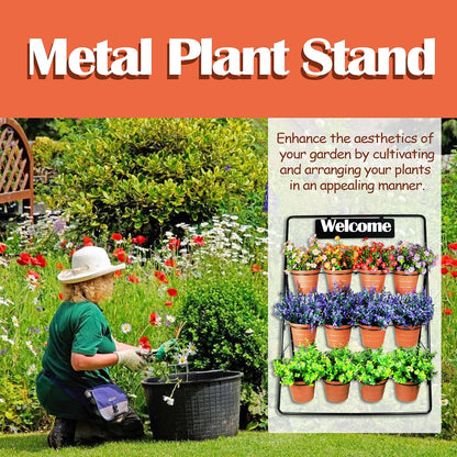 Sunnyglade 3-Tier Metal Plant Stand Rack Multiple Flower Pot Holder Shelf Ladder Plant Display Shelf With 12 Pots For Indoor Outdoor Patio Garden Corner Balcony Deck