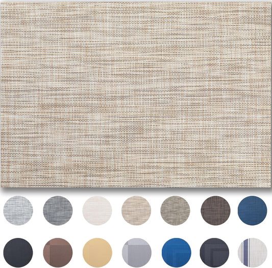 Placemats Set of 12 - Easy Clean Woven Vinyl Placemats for Dining Table, Indoor/Outdoor Place Mats, Washable PVC Table Mats（Caramel）
