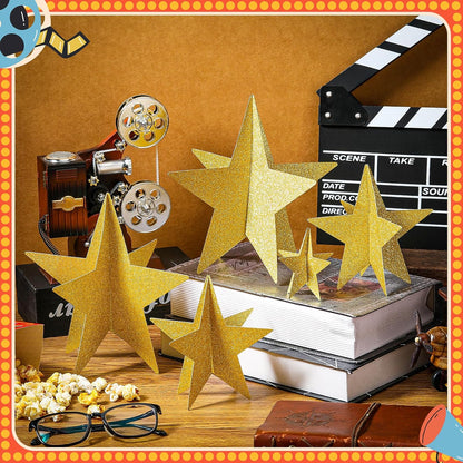 45 Pcs 3D Star Centerpieces Movie Night Decorations for Table in 3 Sizes Hanging Supplies for Red Carpet Film Show Theme Birthday New Year Party First Day of School Table Decor(Gold)