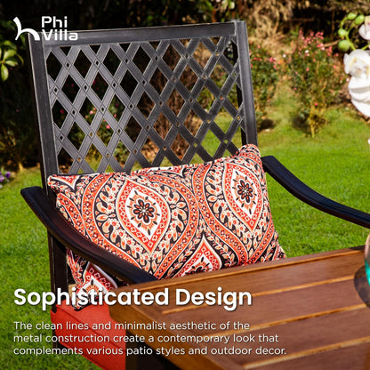 PHI VILLA 5 pcs Outdoor Bar Set, Outdoor Swivel Bar Stool with Red Seat Cushion and Lumbar Support,Extra Large Metal Bar Table with Umbrella Hole for Poolside Garden