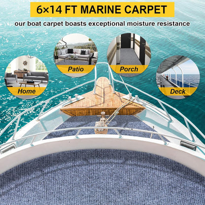 Marine Carpet,6 FT x 14 FT Blue-Gray Indoor Outdoor Carpet 0.2" Thick Boat Carpet with Water-Proof TPE Backing, Non-Slide Outdoor Marine Carpet Roll for Home, Patio, Porch, Deck
