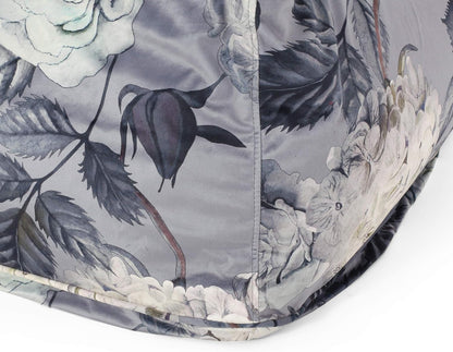 GDFStudio Traditional Velvet Flower Print Cube Pouf Ottoman Foot Stool - Bean Bag Floor Chair - Foot Rest Couch for Living Room Bedroom,Large Flower Print on Gray,24"" x 24"" x 12"", 314502N