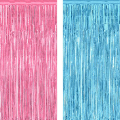 2 Pack Gender Reveal Decorations, 3.28 FT x 7.05 FT Pink and Blue Fringe Backdrop, Metallic Boy or Girl Foil Fringe Curtains Tinsel Backdrop Party Streamers, Birthday Party Decor Photo Booth Props