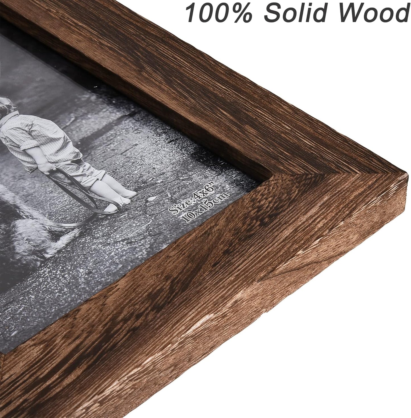 Yaetm-4x6 Picture Frame Set of 2, Natural Solid Wood Distressed Photo Frame, Display On Tabletop And Wall, High Definition Real Glass, Carbonized Black (2 pack)