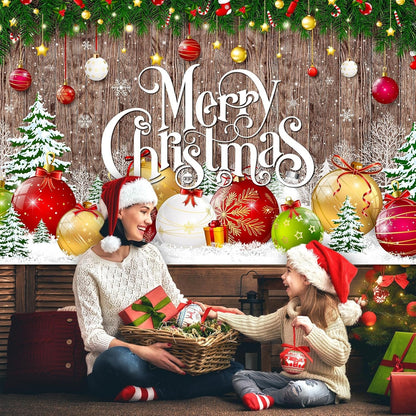 Irenare Christmas Backdrop Merry Christmas Banner Party Decoration Xmas Photography Background Photo Props for Winter Holiday New Year Eve Family Party Decoration Supplies(Large Xmas Ball)