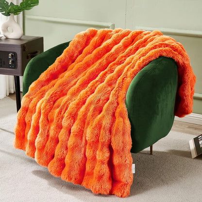 DREAMNINE Decorative Fuzzy Soft Fall Bubble Faux Fur Throw Blanket for Couch 50" x 60",Luxury Autumn Plush Fluffy Blankets,Cute Lovely Halloween Cozy Thick Warm Furry Blanket for Winter,Pumpkin Orange