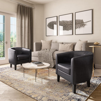 BELLEZE Accent Barrel Chair, Club Tub Sofa Corner Chair with Flared Legs and Cozy Soft Padding for Living Room Bedroom Waiting Room - Black