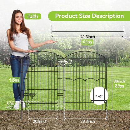 Decorative Garden Fence 6 Panels 14.8ft(L)×38in(H) No Dig Animal Barrier Fencing with 5 Panels + 1 Gate, Metal Garden Fences Rustproof Wire Border Temporary Dog Fence Outdoor for Patio Yard Lawn