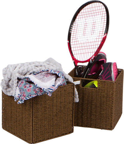 Trademark Innovations 10.5" Woven Storage Cube Basket Bin with Iron Wire Frame - Set of 2