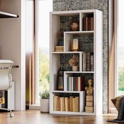 IRONCK Geometric Bookcase 6-Shelf Industrial Bookshelf White Etagere Bookcase Tall Storage Display Bookshelf with Thicken Shelf for Living Room Home Office