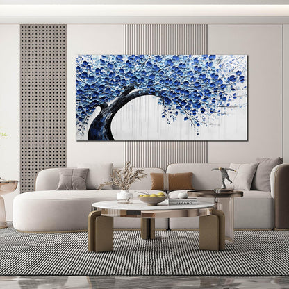 Large Wall Art for Living Room Bedroom Home Office Blue Tree of Life Wall Art Floral Picture Framed Wall Decor Modern Canvas Prints 29x59 In