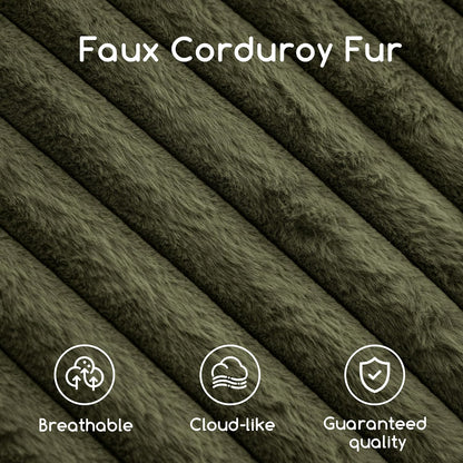 HIGOGOGO Round Stuffed Pouf Ottoman, Corduroy Poufs with High-Density Foam Filling, Furry and Fluffy Pouf Foot Stool Storage Ottoman, 20 X 15 Floor Poufs Foot Rest for Living Room, Green