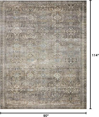 Loloi Layla Collection LAY-13 Antique/Moss 7'-6" x 9'-6" .13" Thick Area Rug, Soft, Durable, Vintage Inspired, Distressed, Low Pile, Non-Shedding, Easy Clean, Printed, Living Room Rug