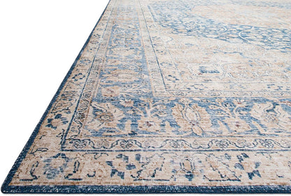 Loloi Layla Collection LAY-07 Blue/Tangerine 2'-6" x 7'-6" .13" Thick Runner Rug, Soft, Durable, Vintage Inspired, Distressed, Low Pile, Non-Shedding, Easy Clean, Printed, Living Room Rug
