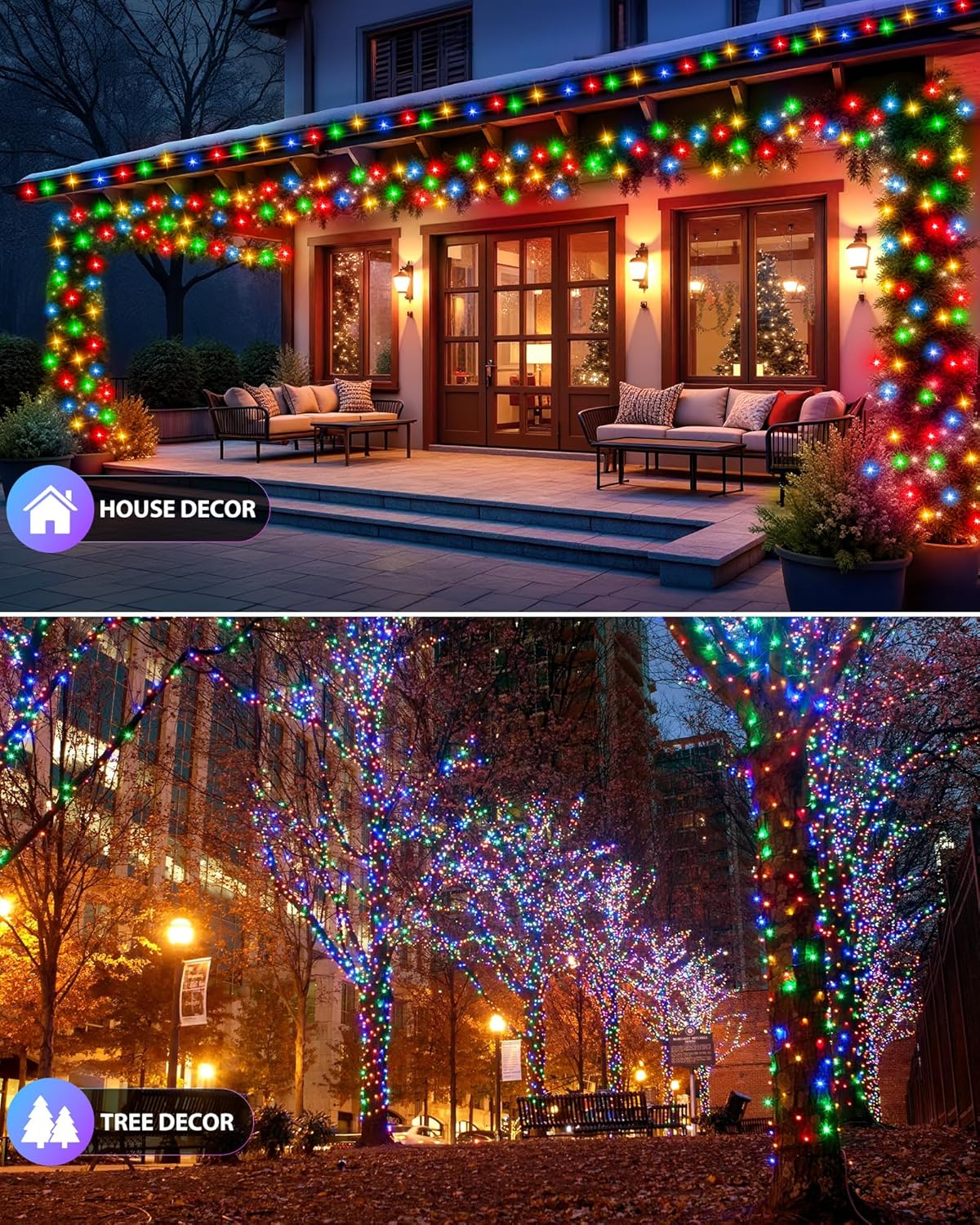 Brightown 2 Pack Solar String Lights Outdoor, Each 46Ft 120 LED Solar String Lights for Outside with 8 Modes, IP65 Waterproof Solar Outdoor Lights for Patio Garden Christmas Decorations, Multicolor