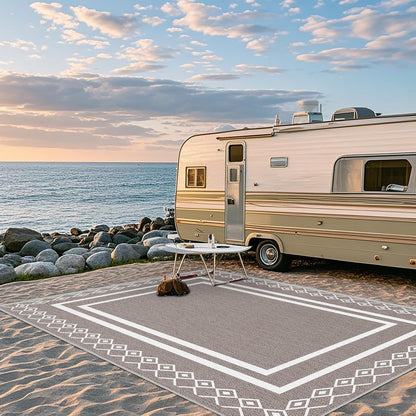 Outdoor Patio Rug, Outside Rectangular Carpet, Moroccan Geometric Rugs, Washable Large Indoor Outdoor Rug Mats for RV, Picnic, Backyard, Deck, Balcony, Porch, Beach 5'x8'