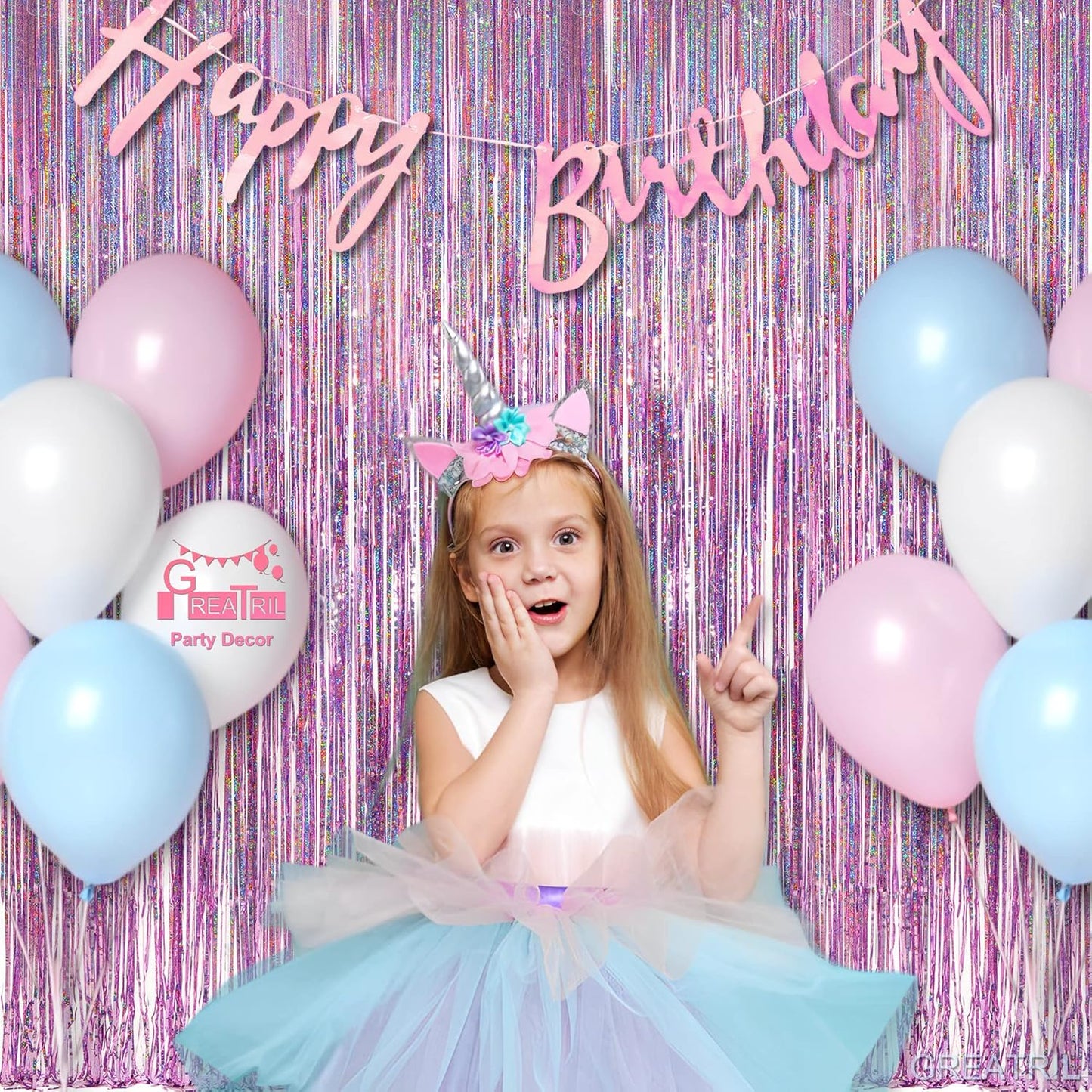 Pink Tinsel Curtain Party Backdrop - GREATRIL Foil Fringe Curtain Lilac Pink Party Streamers for Birthday Girl Princess Bachelorette Euphoria Taylor Themed Party Decorations - 2 Packs