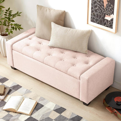 48" Ottoman with Storage, Pink Storage Ottoman Bench with Safety Hinge, Upholstered Entryway Bench with Seating for Bedroom, Living Room, Holds up to 330 lb