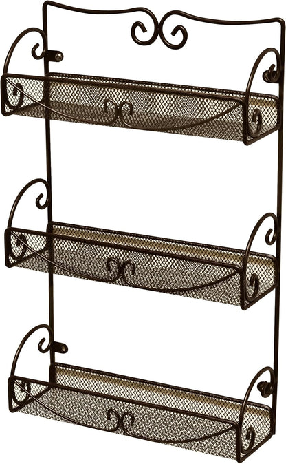 Deco Brothers 3 Tier Wall Mounted Hanging Spice Rack, Bronze