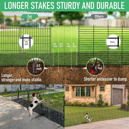 10 Panels Garden Fence Dog Fence Outdoor for Yard, 40in H x 23.6ft L Rustproof Metal Fencing with Ground Stakes | No Dig Animal Proof Containment for Pets/Rabbits | Durable Patio Security Panels