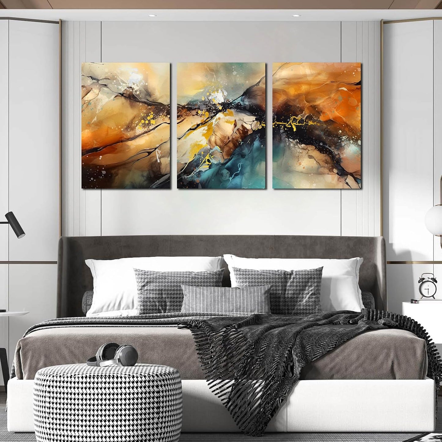 Abstract Living Room Pictures Wall Decor - Modern Bedroom Wall Decor Above Bed - Large 3 Piece Canvas Wall Art for Office Size 24" x 36"